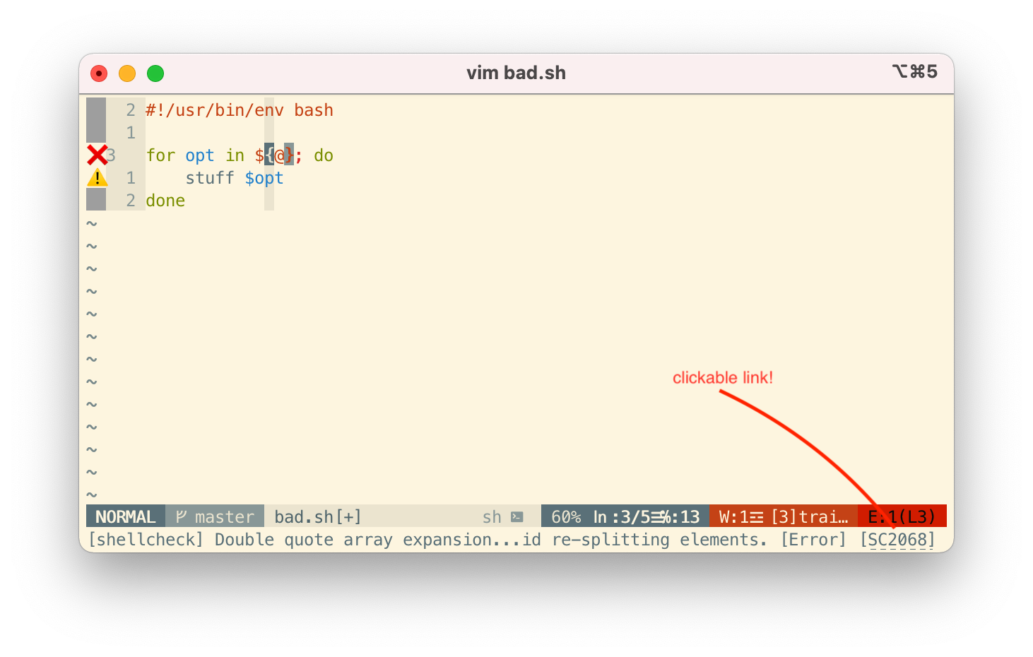 clickable link in place